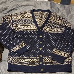 Classic Navy and Cream Cardigan Sweater